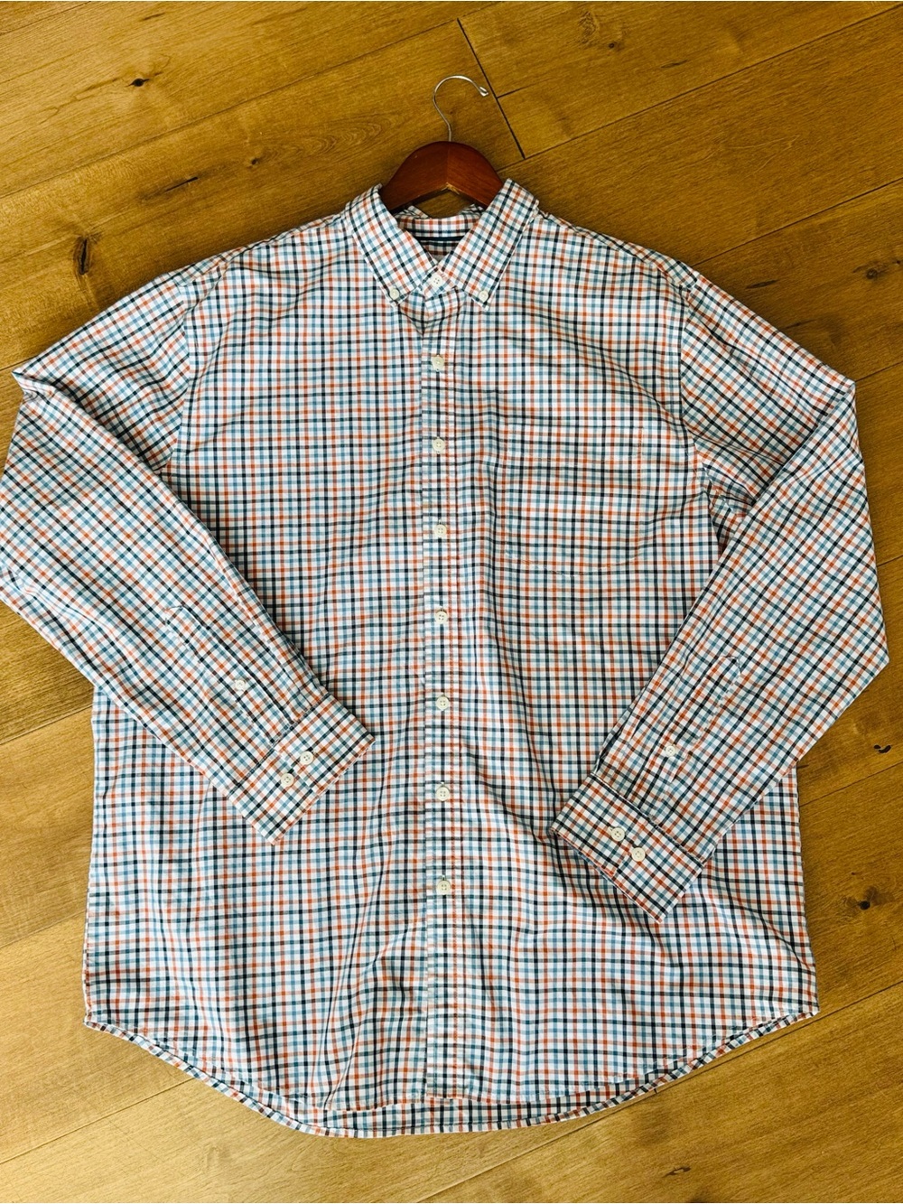 croft & barrow Orange and Blue Plaid Long-Sleeve Button-Down Shirt